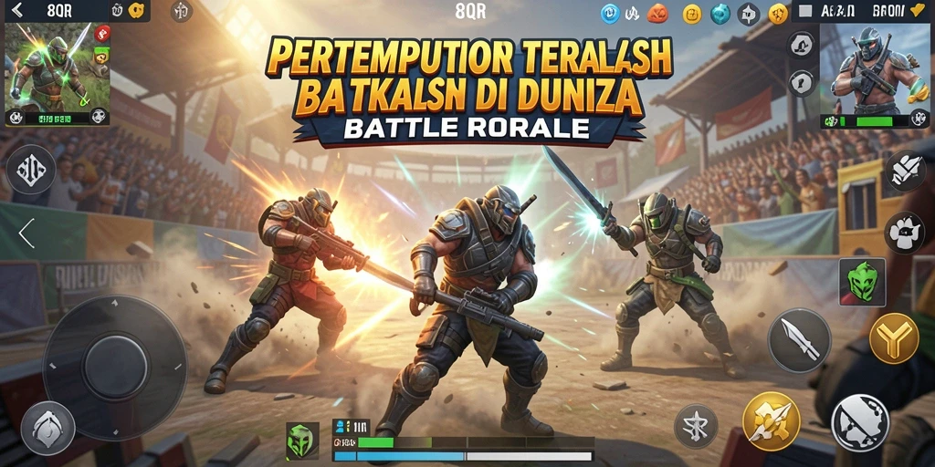Screenshot gameplay 8QR yang menampilkan intensnya pertempuran Battle Royale.
