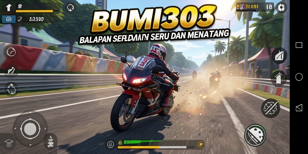 Gameplay BUMI303 yang menegangkan saat balapan motor.