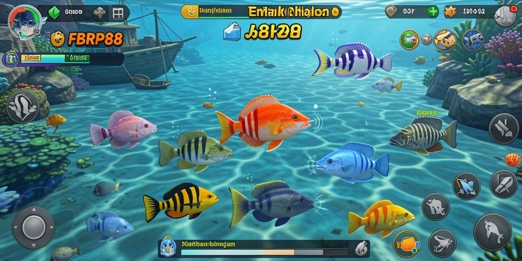 Screenshot gameplay FBRP88 yang menampilkan aksi tembak ikan.