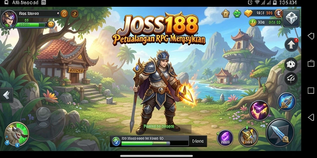 Screenshot utama JOSS188 menunjukkan karakter dalam pertempuran epik.