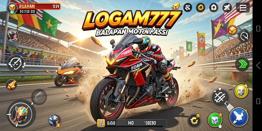 Tampilan gameplay balapan motor yang seru di LOGAM777.