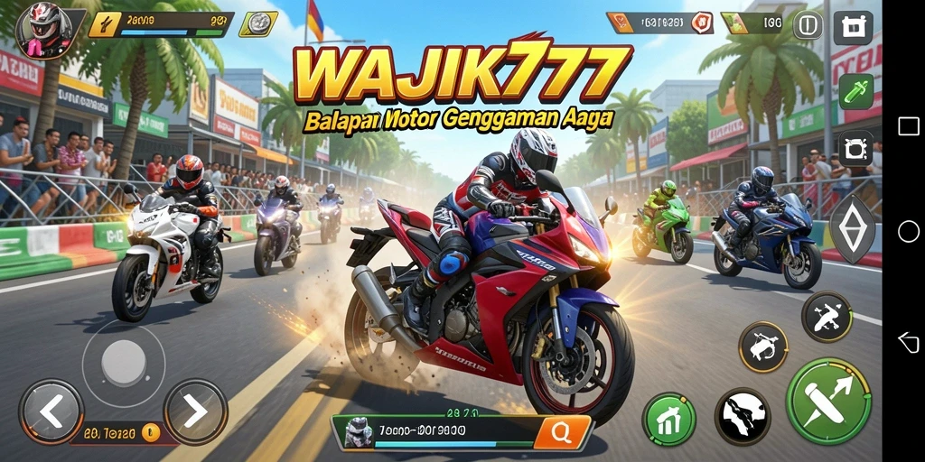 Screenshot dari gameplay balapan motor yang menegangkan di WAJIK777.